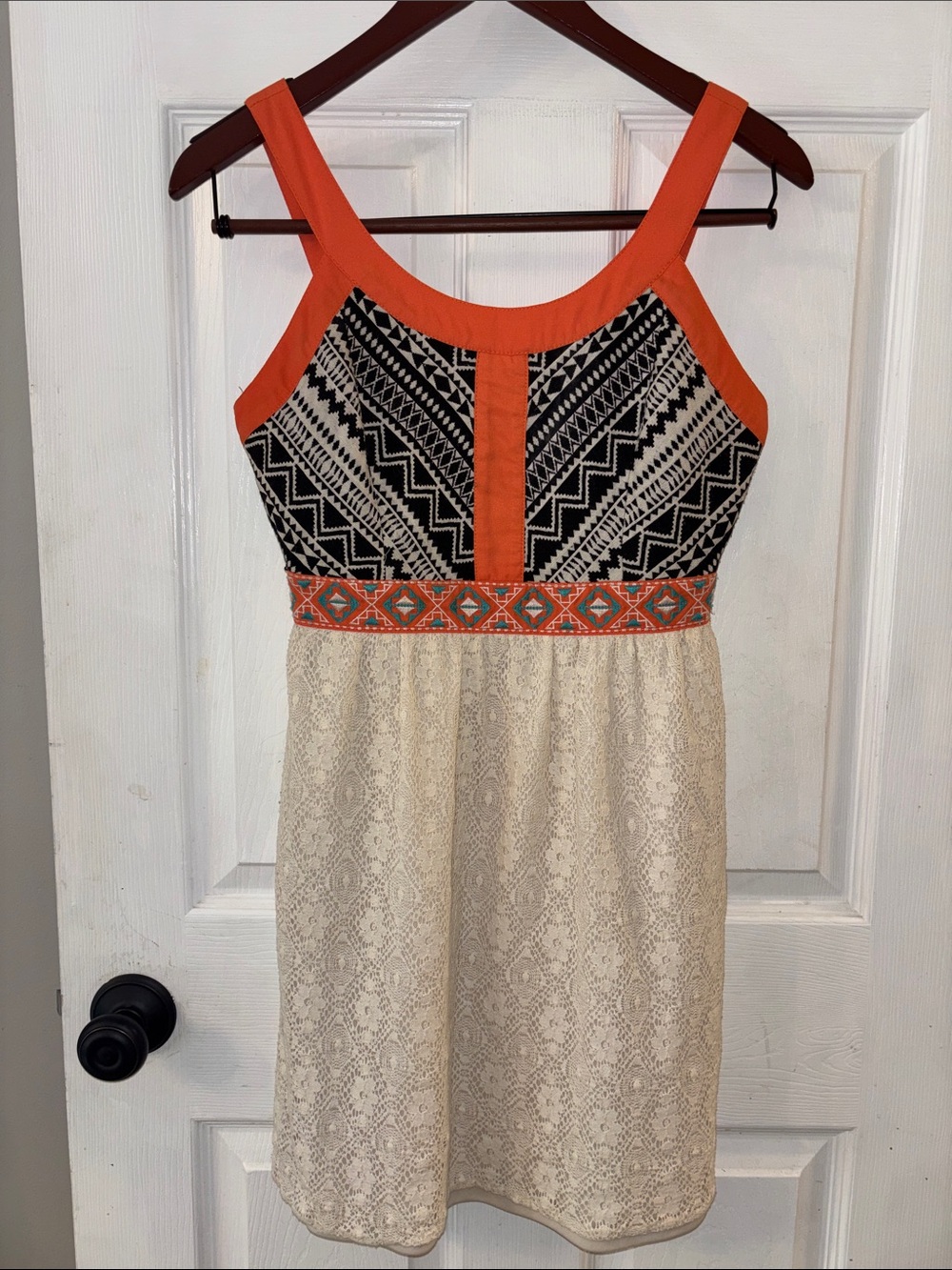 Flying Tomato Orange-Trim Tribal Lace Mini Dress